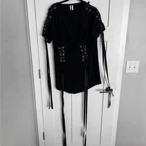 Black T-shirt With Corset Adornments